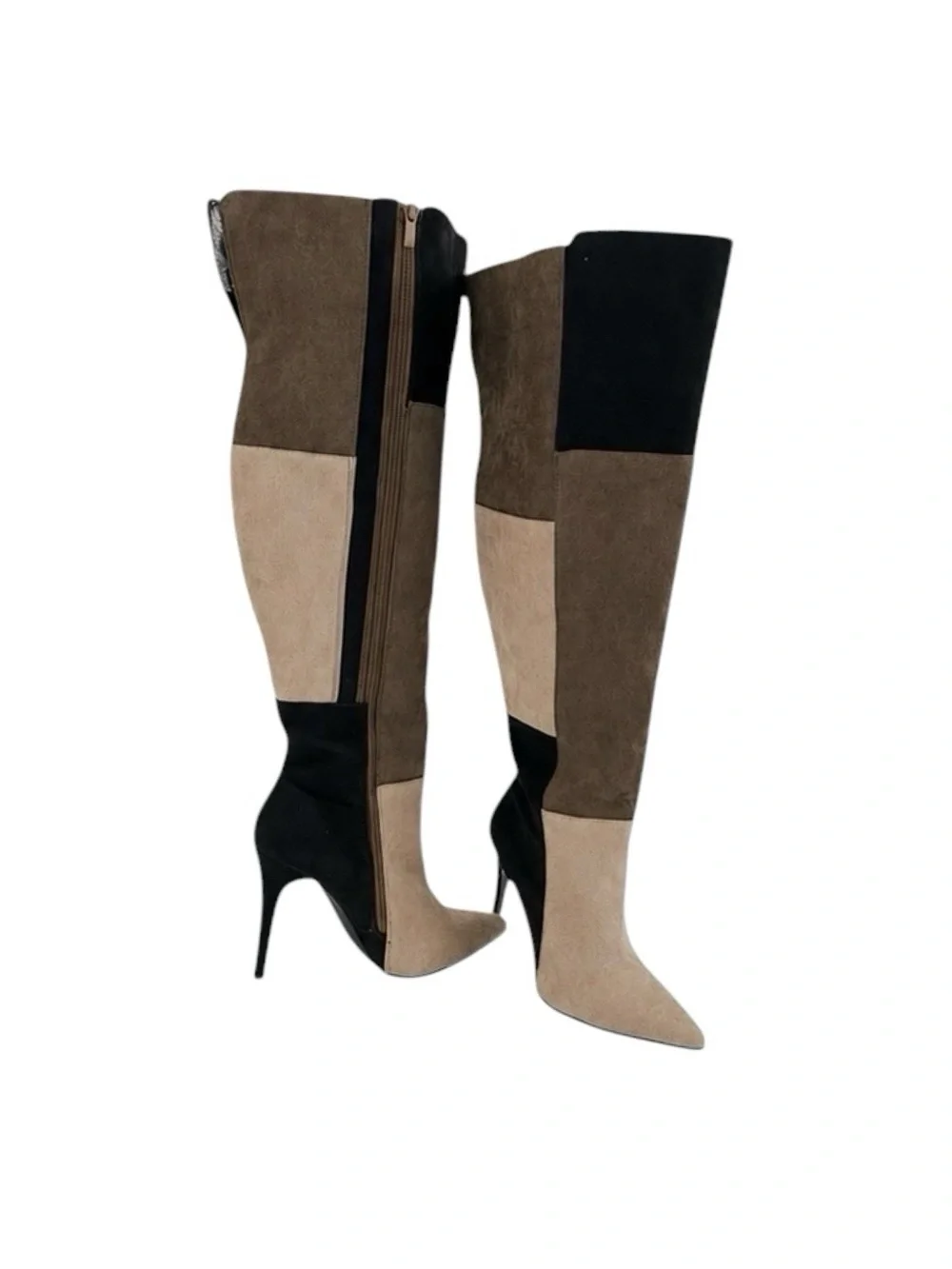 Ashley Stewart Size 10 Colorblock Over-Knee Faux Suede Patchwork High Heel Boots